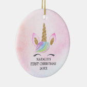 Gepersonaliseerde Eerste Kerstmeisje Eenhoorn Glit Keramisch Ornament (Rechts)