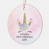 Gepersonaliseerde Eerste Kerstmeisje Eenhoorn Glit Keramisch Ornament (Links)