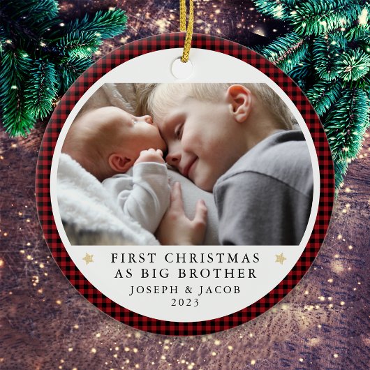 Gepersonaliseerde Eerste Kerstmis als Big Brother  Keramisch Ornament