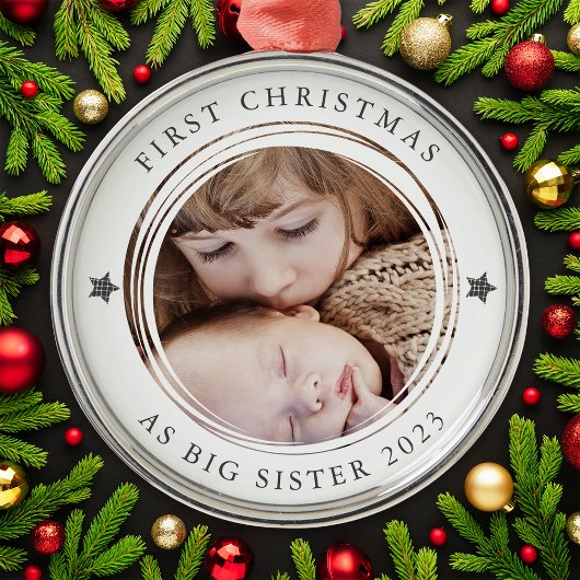 Gepersonaliseerde Eerste Kerstmis als Big Sister F Metalen Ornament
