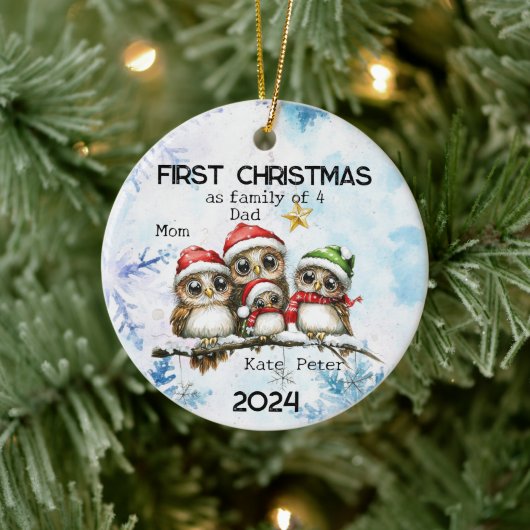 Gepersonaliseerde Eerste Kerstmis als een Familie  Keramisch Ornament (Boom)