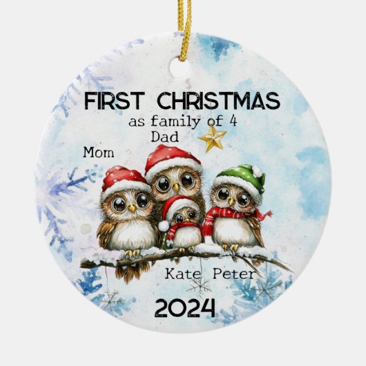 Gepersonaliseerde Eerste Kerstmis als een Familie Keramisch Ornament (Voorkant)