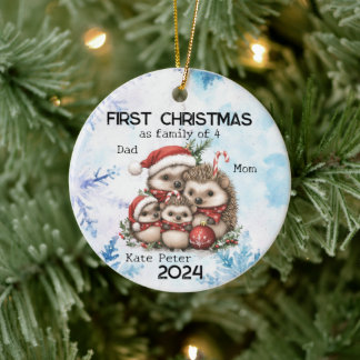 Gepersonaliseerde Eerste Kerstmis als een Familie Keramisch Ornament