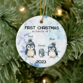 Gepersonaliseerde Eerste Kerstmis als een Familie Keramisch Ornament