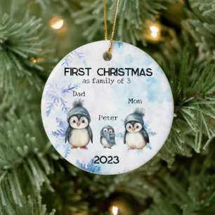 Gepersonaliseerde Eerste Kerstmis als een Familie  Keramisch Ornament