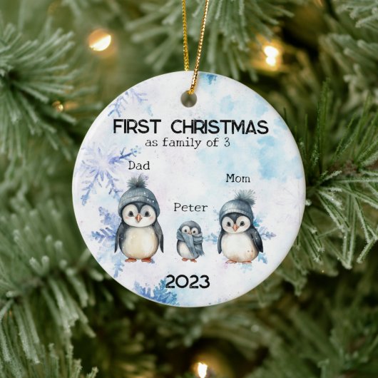 Gepersonaliseerde Eerste Kerstmis als een Familie  Keramisch Ornament (Boom)