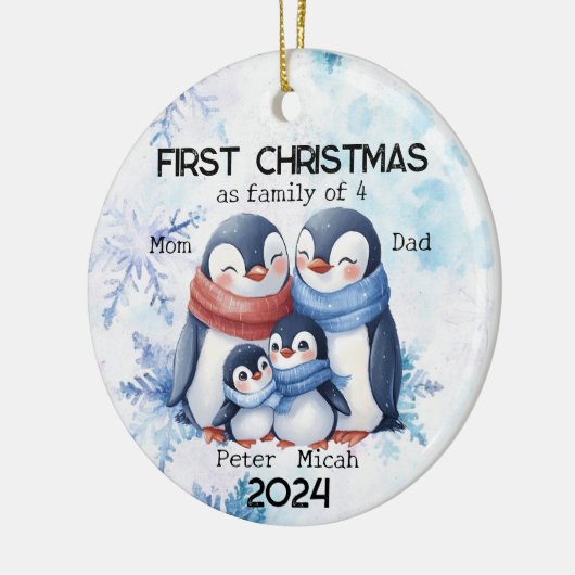 Gepersonaliseerde Eerste Kerstmis als een Familie Keramisch Ornament (Links)