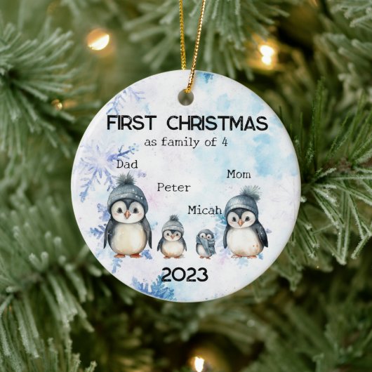 Gepersonaliseerde Eerste Kerstmis als een Familie  Keramisch Ornament (Boom)