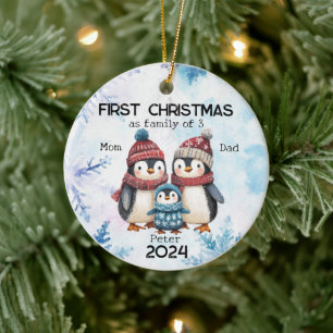 Gepersonaliseerde Eerste Kerstmis als een Familie  Keramisch Ornament