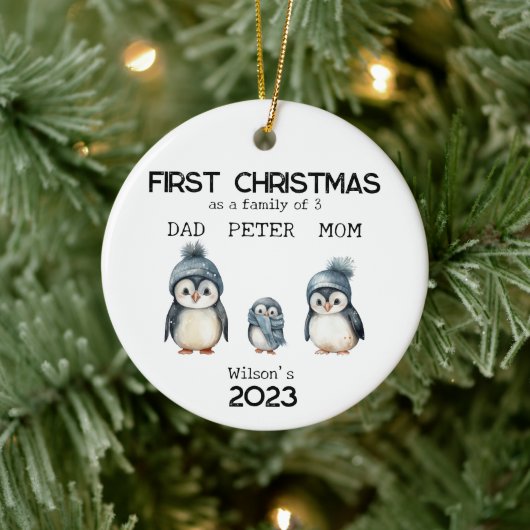 Gepersonaliseerde Eerste Kerstmis als een Familie Keramisch Ornament (Boom)