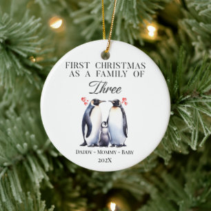 Gepersonaliseerde Eerste Kerstmis als een Familie  Keramisch Ornament