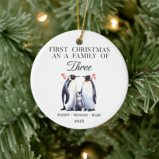 Gepersonaliseerde Eerste Kerstmis als een Familie  Keramisch Ornament (Boom)