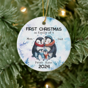 Gepersonaliseerde Eerste Kerstmis als een Familie  Keramisch Ornament