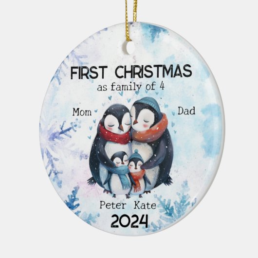Gepersonaliseerde Eerste Kerstmis als een Familie Keramisch Ornament (Links)