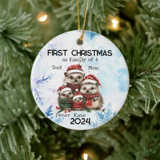 Gepersonaliseerde Eerste Kerstmis als een Familie  Keramisch Ornament (Boom)