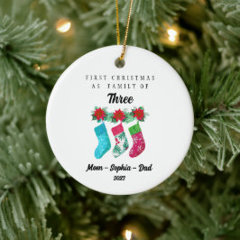 Gepersonaliseerde Eerste Kerstmis als Familie van  Keramisch Ornament