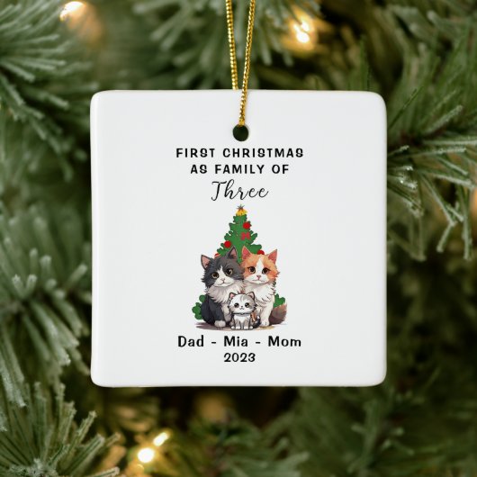 Gepersonaliseerde eerste Kerstmis als familie van  Keramisch Ornament (Boom)