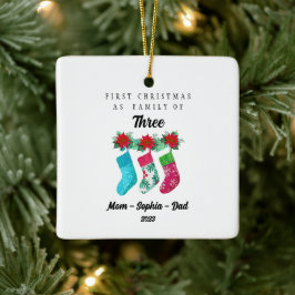 Gepersonaliseerde Eerste Kerstmis als Familie van Keramisch Ornament