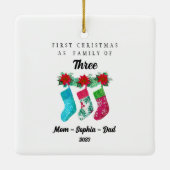 Gepersonaliseerde Eerste Kerstmis als Familie van Keramisch Ornament (Achterkant)