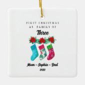 Gepersonaliseerde Eerste Kerstmis als Familie van Keramisch Ornament (Voorkant)