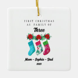 Gepersonaliseerde Eerste Kerstmis als Familie van  Keramisch Ornament