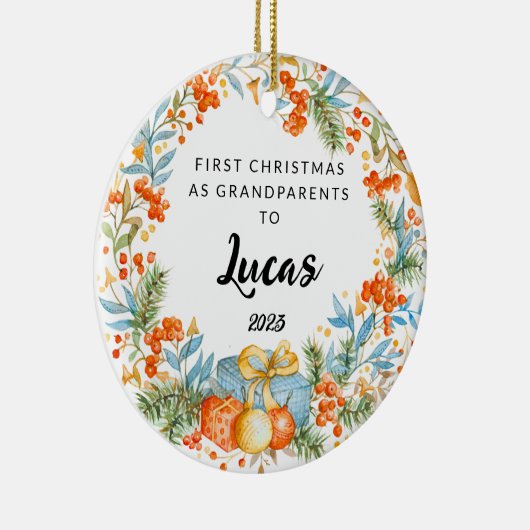 Gepersonaliseerde eerste Kerstmis als grootouders Keramisch Ornament (Rechts)