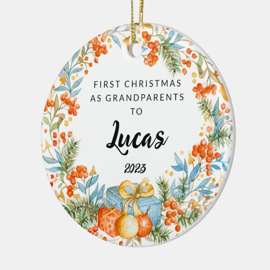Gepersonaliseerde eerste Kerstmis als grootouders Keramisch Ornament (Links)