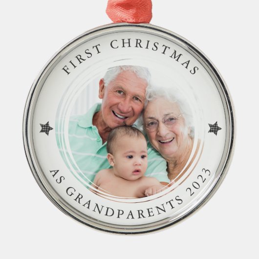 Gepersonaliseerde Eerste Kerstmis als grootouders  Metalen Ornament (Voorkant)