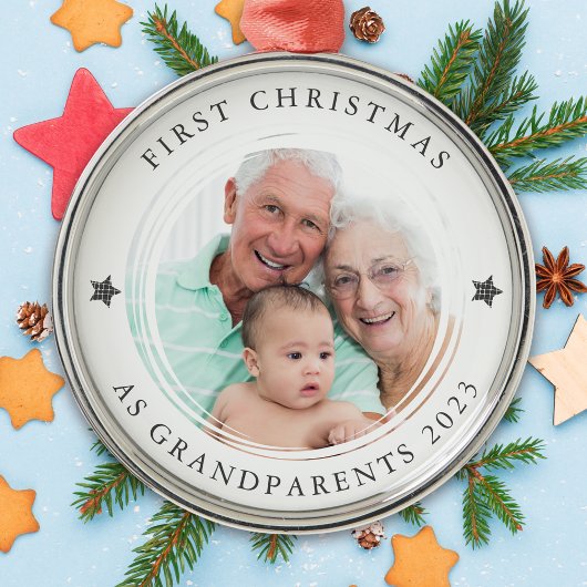 Gepersonaliseerde Eerste Kerstmis als grootouders  Metalen Ornament