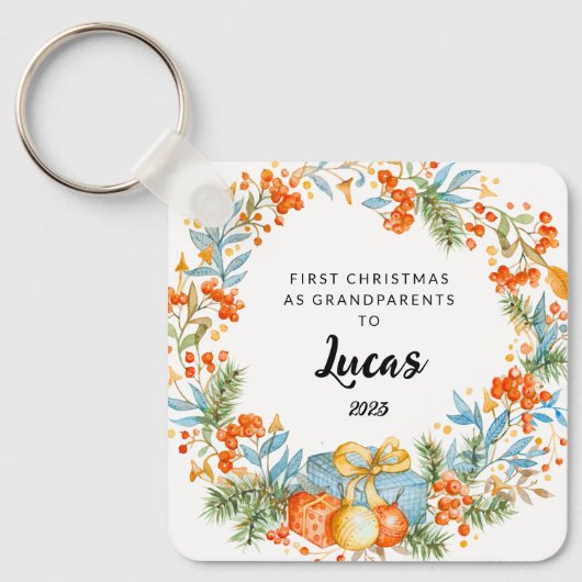 Gepersonaliseerde eerste Kerstmis als grootouders Sleutelhanger (Voorkant)