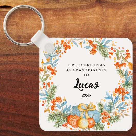 Gepersonaliseerde eerste Kerstmis als grootouders Sleutelhanger (Voorkant)