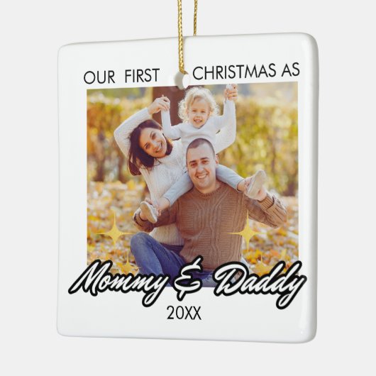 Gepersonaliseerde eerste Kerstmis als mama en papa Keramisch Ornament (Links)