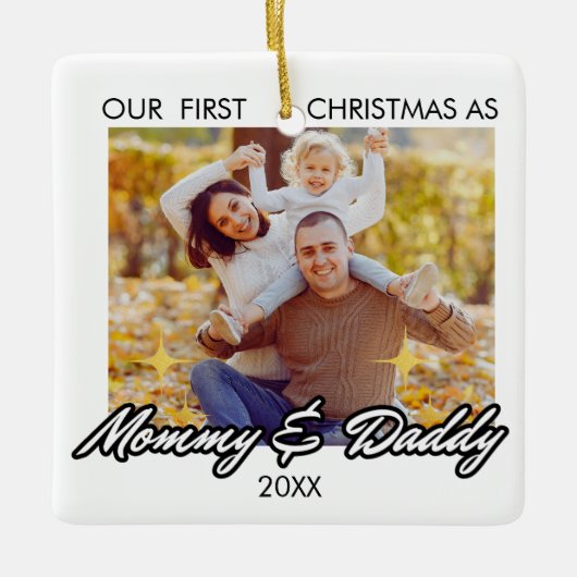 Gepersonaliseerde eerste Kerstmis als mama en papa Keramisch Ornament (Voorkant)