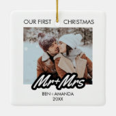 Gepersonaliseerde Eerste Kerstmis als Mr en Mrs Fo Keramisch Ornament (Achterkant)