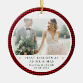 Gepersonaliseerde Eerste Kerstmis als Mr & Mrs Fot Keramisch Ornament (Voorkant)