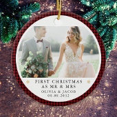 Gepersonaliseerde Eerste Kerstmis als Mr & Mrs Fot Keramisch Ornament
