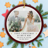 Gepersonaliseerde Eerste Kerstmis als Mr & Mrs Fot Keramisch Ornament