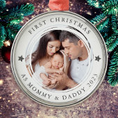 Gepersonaliseerde Eerste Kerstmis als Ouders Foto Metalen Ornament