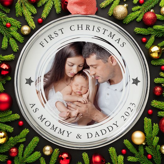 Gepersonaliseerde Eerste Kerstmis als Ouders Foto Metalen Ornament