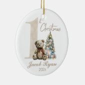 Gepersonaliseerde Eerste Kerstmis beer voor baby Keramisch Ornament (Rechts)