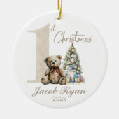 Gepersonaliseerde Eerste Kerstmis beer voor baby Keramisch Ornament (Voorkant)