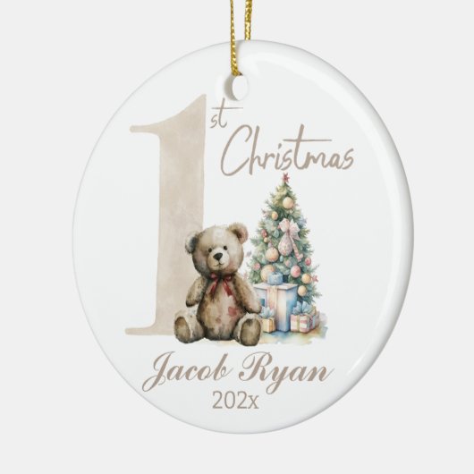 Gepersonaliseerde Eerste Kerstmis beer voor baby Keramisch Ornament (Links)