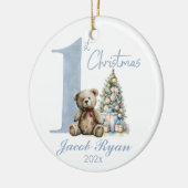 Gepersonaliseerde Eerste Kerstmis beer voor jongen Keramisch Ornament (Links)
