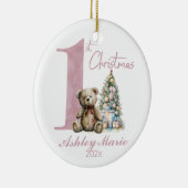 Gepersonaliseerde Eerste Kerstmis beer voor meisje Keramisch Ornament (Rechts)
