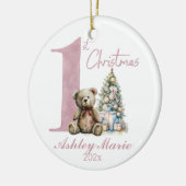 Gepersonaliseerde Eerste Kerstmis beer voor meisje Keramisch Ornament (Links)
