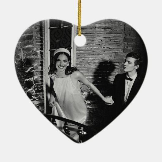 Gepersonaliseerde Eerste Kerstmis Getrouwd Foto Ha Keramisch Ornament (Achterkant)