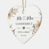 Gepersonaliseerde Eerste Kerstmis Getrouwd Keepsak Keramisch Ornament (Links)