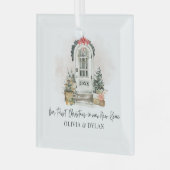 Gepersonaliseerde Eerste Kerstmis in Ons Nieuwe Hu Glas Ornament (Voorkant links)