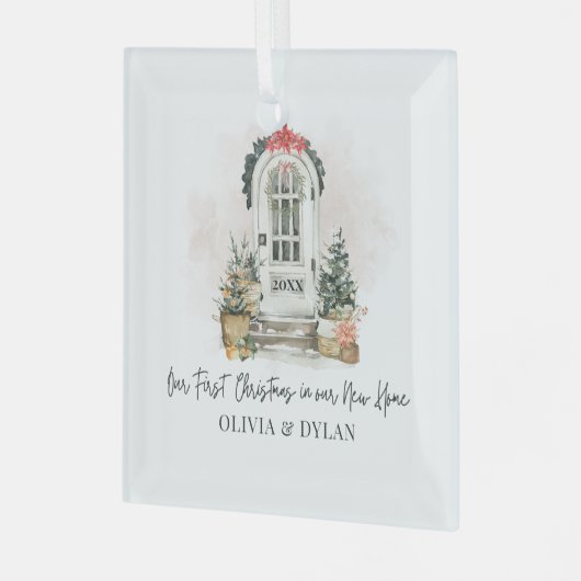 Gepersonaliseerde Eerste Kerstmis in Ons Nieuwe Hu Glas Ornament (Voorkant links)