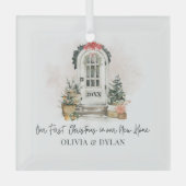 Gepersonaliseerde Eerste Kerstmis in Ons Nieuwe Hu Glas Ornament (Voorkant)